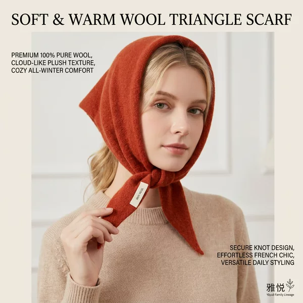 Cross-Border 100% Merino Wool Triangle Scarf Accessory for Women, Autumn/Winter 2026, Shawl and Neck Warmer