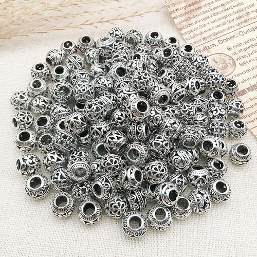 Hole 10mm Bezel Round Hole Beads Vintage Silver Plated Large Hole Separating Beads Bracelet Bead Accessories