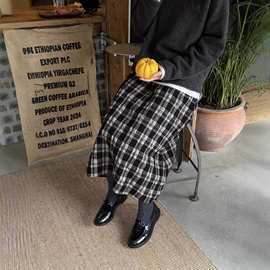 2025秋冬 羊毛肌理感格纹 简约韩系都市设计 百搭洋气复古半身裙