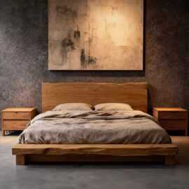 侘寂风老榆木双人床民宿酒店榻榻米矮床酒店落地式地台床榆木床