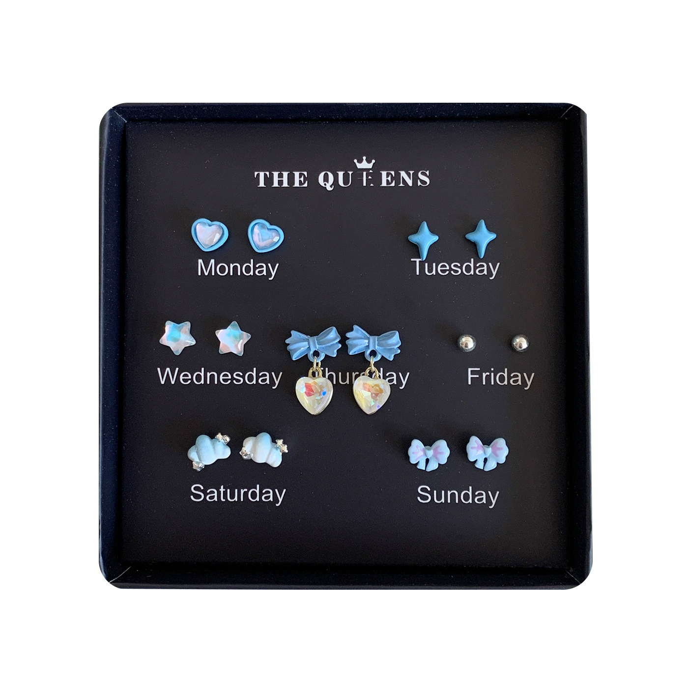 Earrings gift box, custom summer set, cartoon silver‑needle studs for elementary students