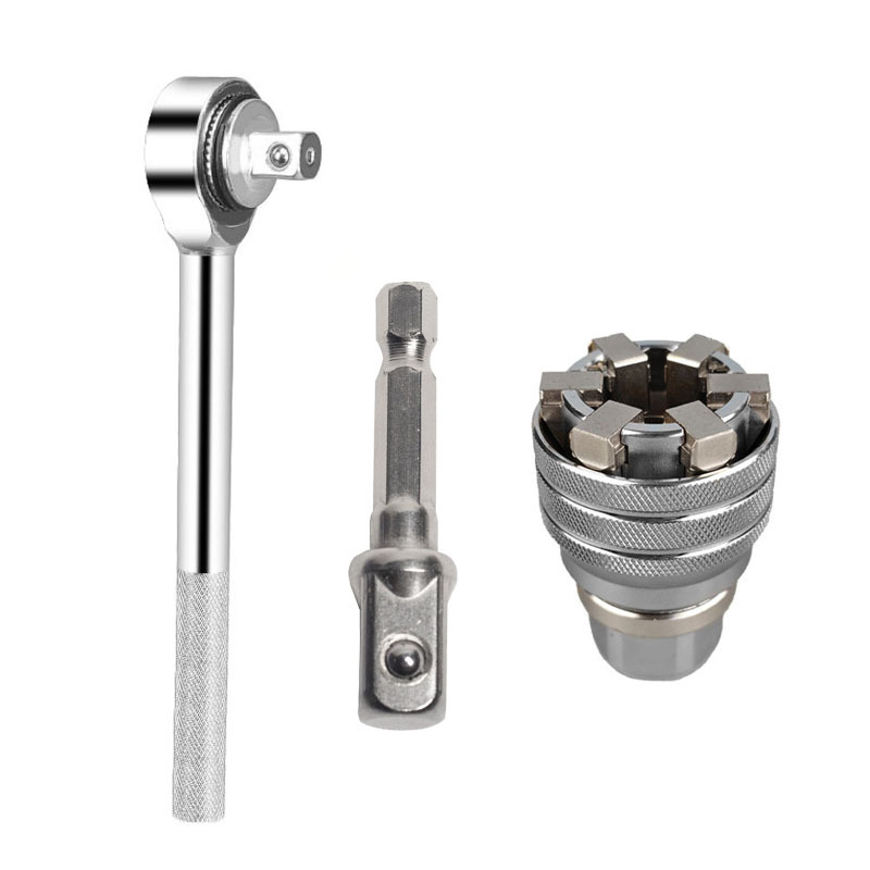 Extensión de Vaso Yunbei Métrico de 7-19 mm con Vástago Hexagonal de 3/8 Pulgadas, Vaso Mágico con Trinquete Plateado de 1/4-3/4 Pulgadas