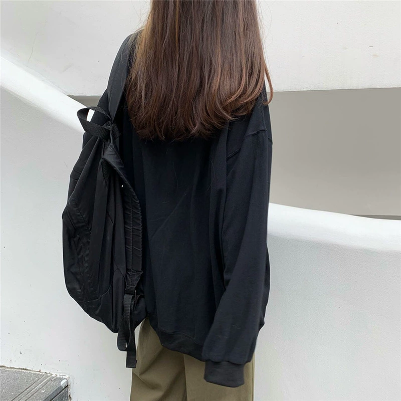 Куртка с длинными рукавами в корейском стиле — тонкая осенняя oversized для студентов, белый/черный, размеры M–XXL
