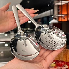 ステンレススプーン、ネットセレブ、ショートハンドル、大きな丸いスプーン、キッチンサービングスプーン、家庭用スプーン、ザル、ライススプーン、大きなヘッドスープザル
