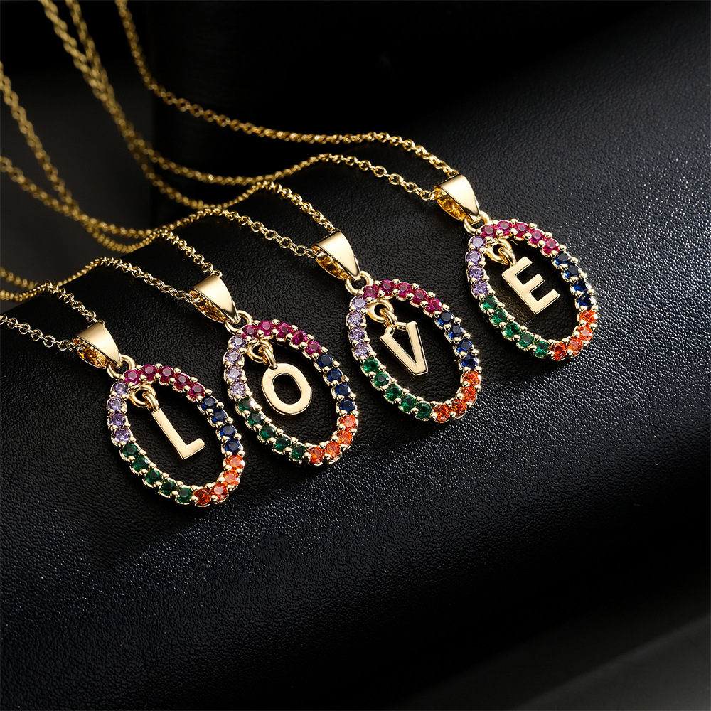 real gold electroplating 26 English alphabet zircon pendant copper necklace female
