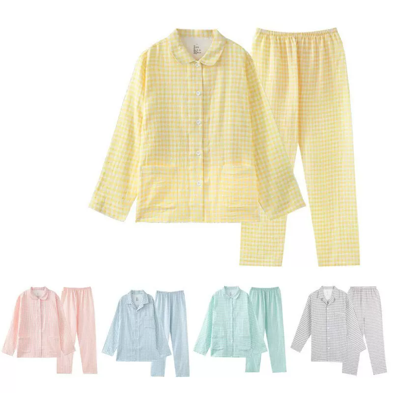 25日式无印全棉双层纱家居服良品糖果纯棉睡衣套装长袖情侣家居服