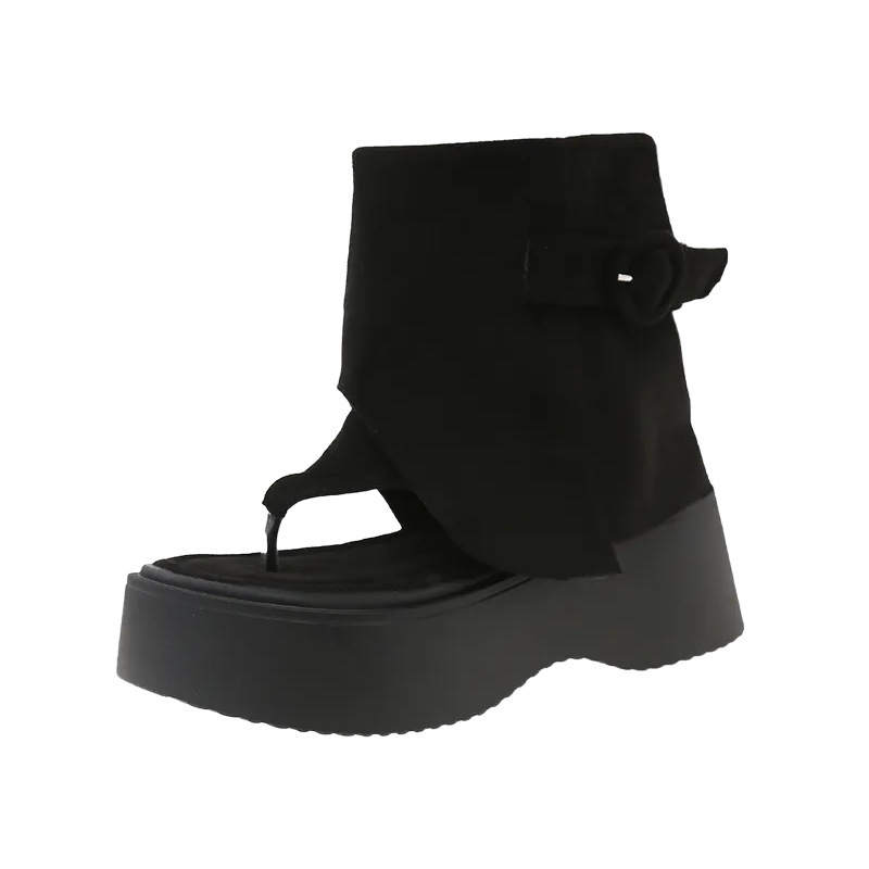 Botas de vaquero retro occidentales de altura de fondo grueso para mujeres 2026 nuevas botas cortas de verano de goma de goma para mujeres