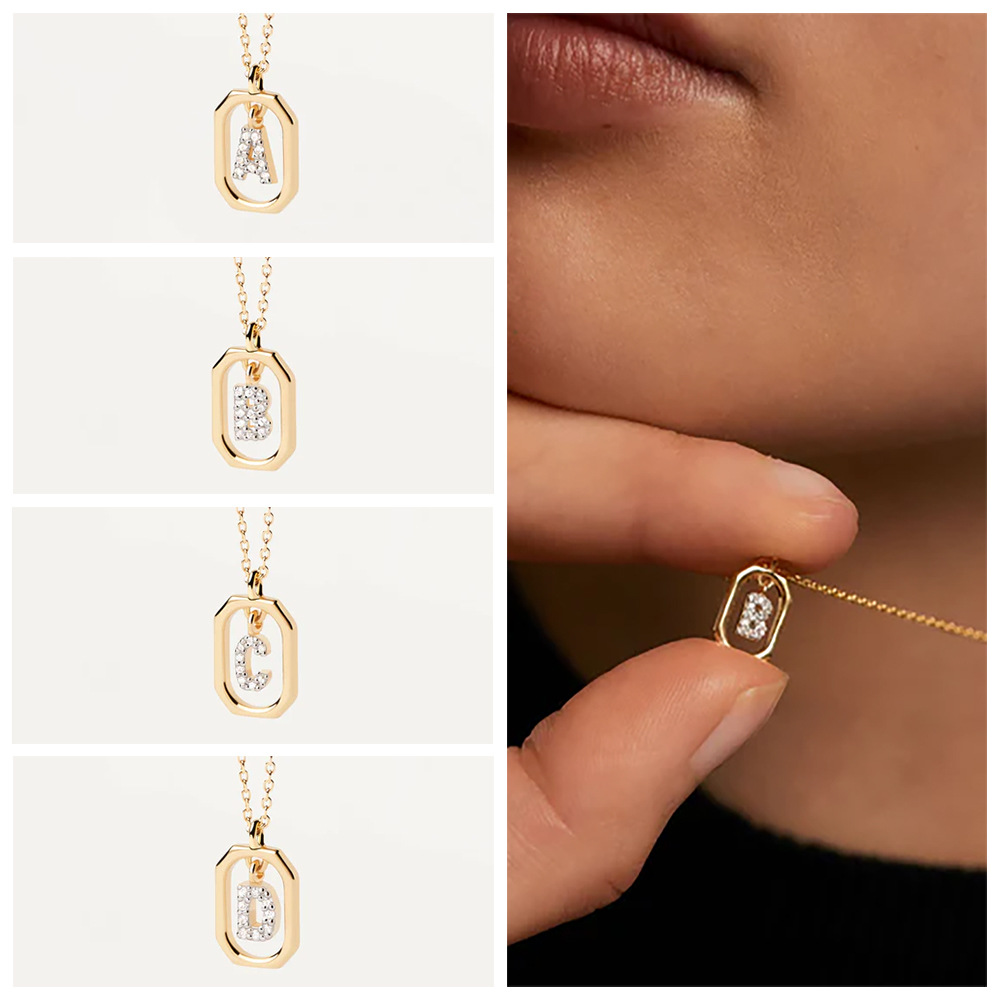 Pendentif en zircon micro incrusté d'or de 26 lettres anglaises de vente à chaud de PD espagnol avec autocollant de code-barres_voghion.com