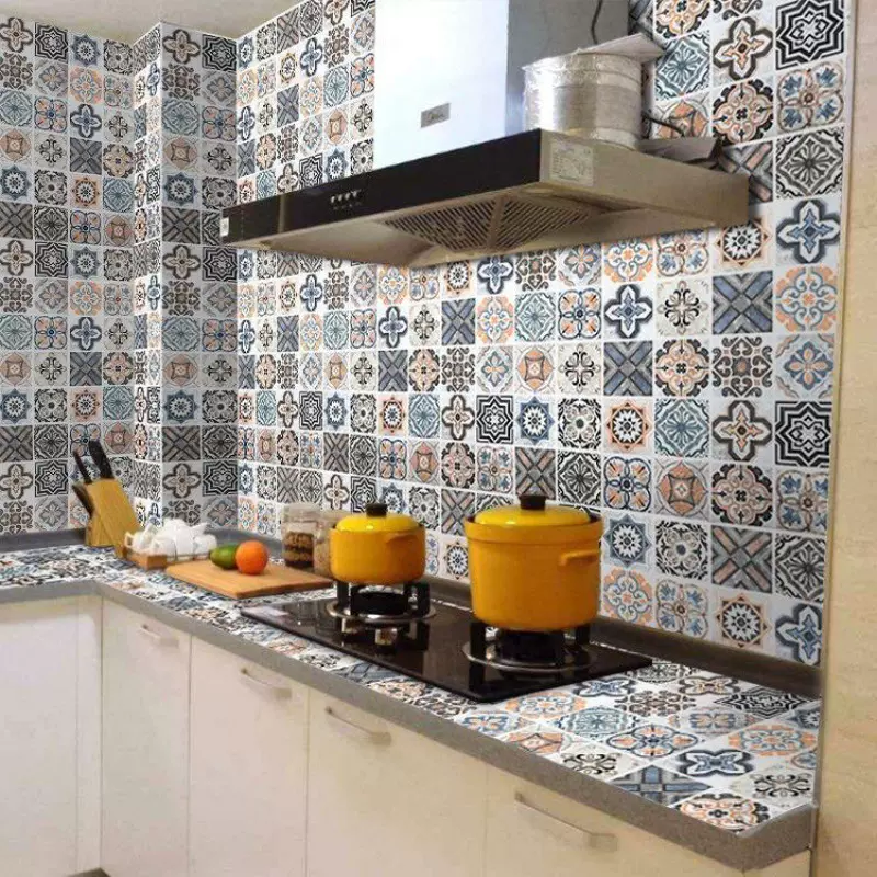 跨境瓷砖贴马赛克小花砖地贴自粘墙纸厨房防水即时贴PVC壁纸 批发