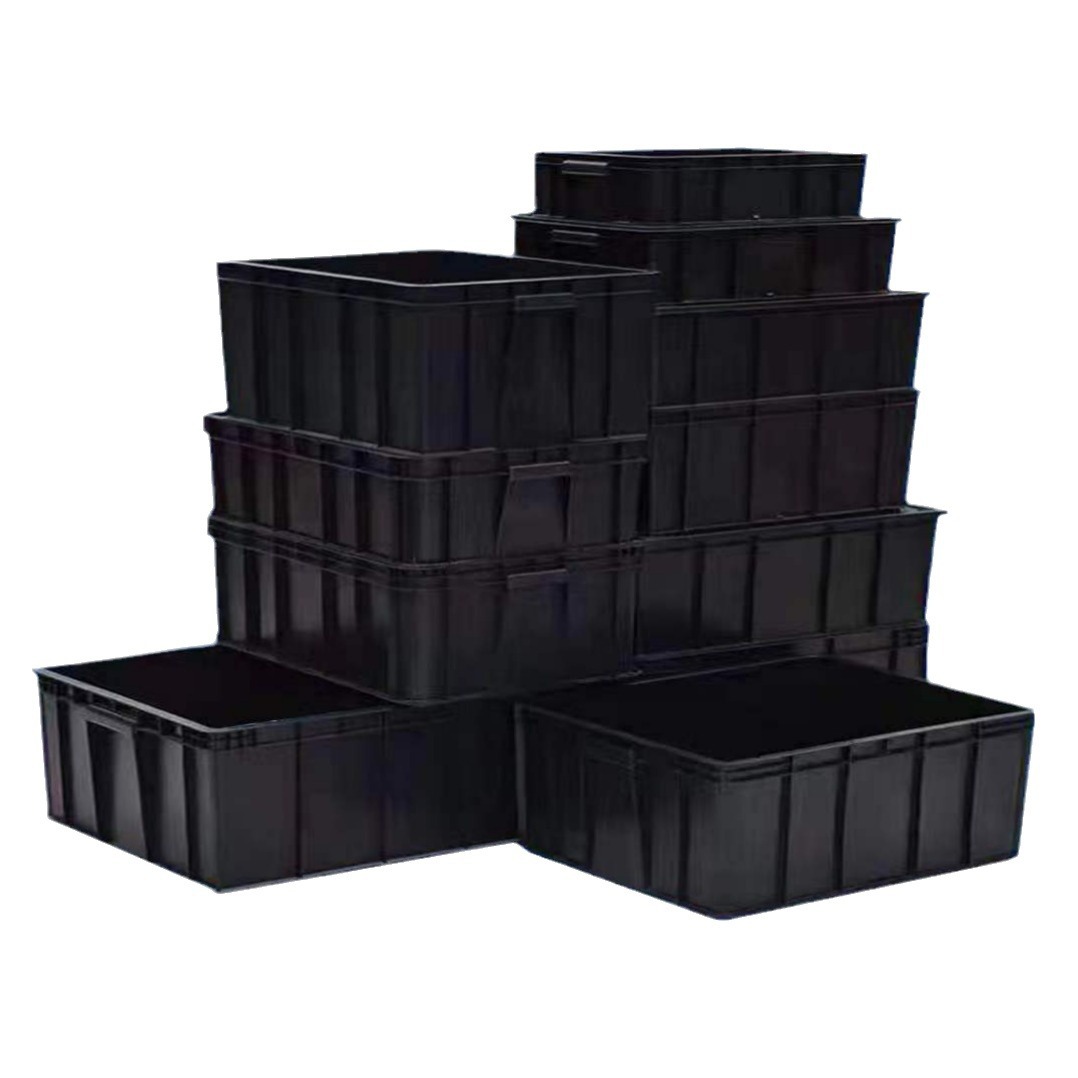 Caja de rotación antiestática negra con cubierta gran cesta de transporte de plástico industrial para taller libre de polvo para logística de fábrica electrónica