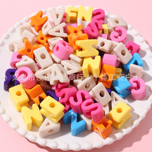 Acrylic English alphabet straight hole 6mm bag hanging accessories key chain DIY mobile phone chain handmade loose bead wholesale