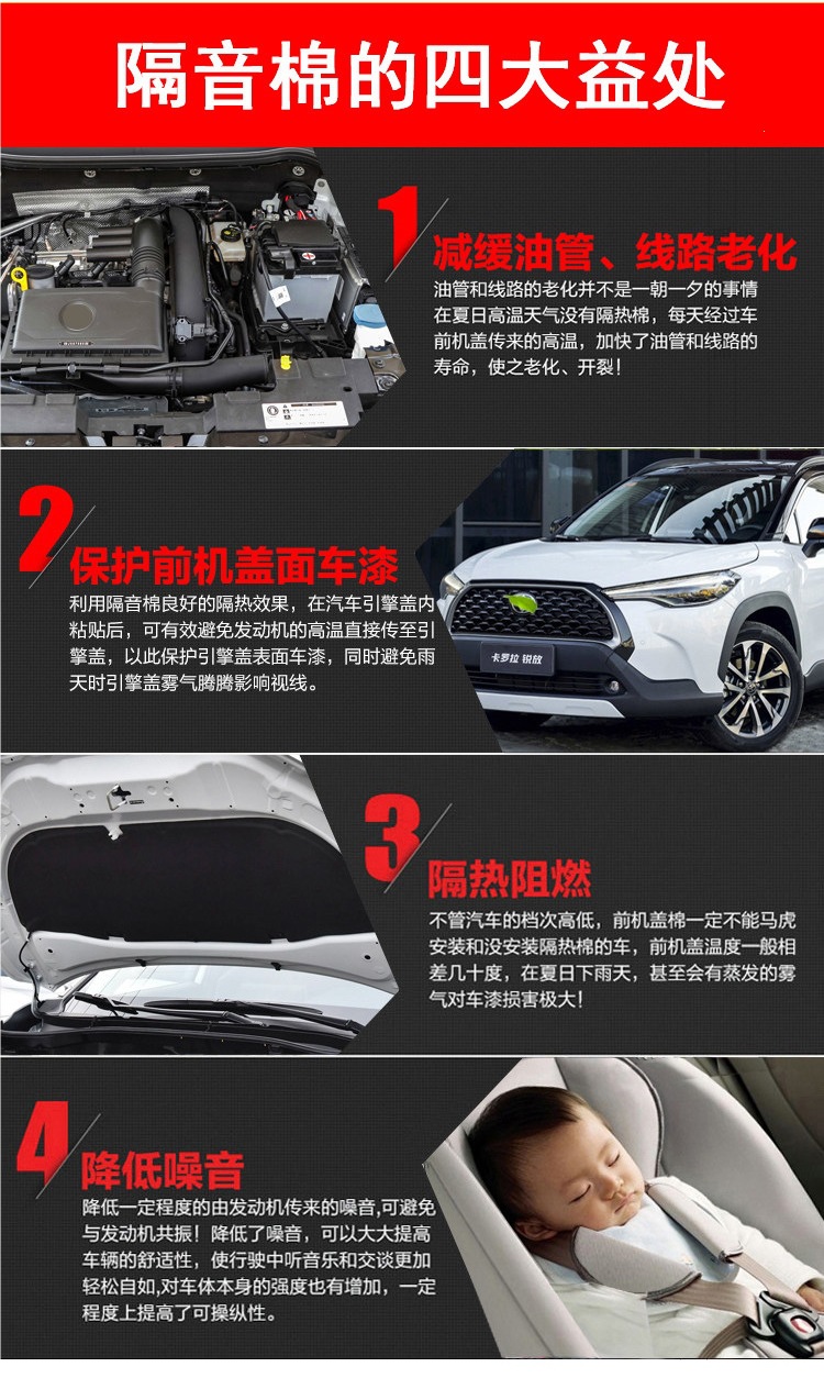 Suitable for 22-26 models of the Frontlander Corolla Cross, engine sound insulation cotton, engine hood insulation cotton lining