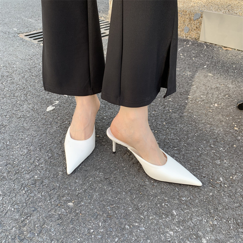 Design francese con tacco alto, mezze pantofole Baotou, scarpe da donna per abbigliamento esterno, tacchi a spillo a punta, scarpe singole a mezza tazza primaverili ed estive_voghion.com
