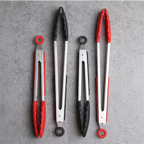 FDA Silicone Food Tongs 7-inch 9-inch 12-inch Bread Tongs Heat-resistant BBQ Meat Steak Multi-purpose Food Tongs