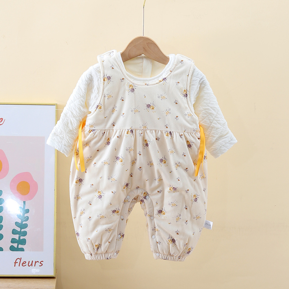 Ropa de bebé, ropa de otoño e invierno más traje de una pieza de terciopelo, bebé femenino, mono de princesa acolchado súper lindo de invierno, traje de dos piezas