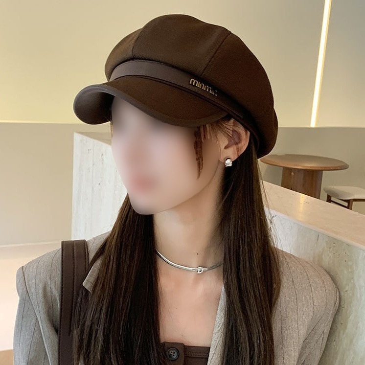 2025春秋款显脸小贝雷帽百搭款黑色八角帽子韩系逛街出现鸭舌帽|undefined