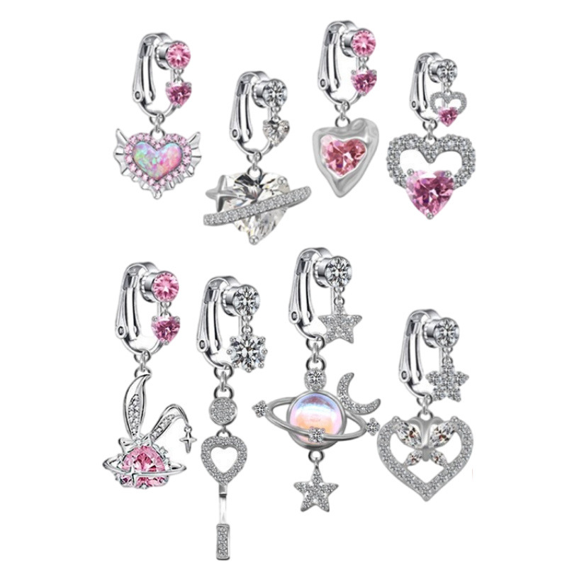 Gaby europeo y americano Cruz-en forma de corazón anillo de ombligo planeta Luna ombligo anillo decoración de conejo en forma de corazón no agujero de ombligo clavo clip de doble propósito