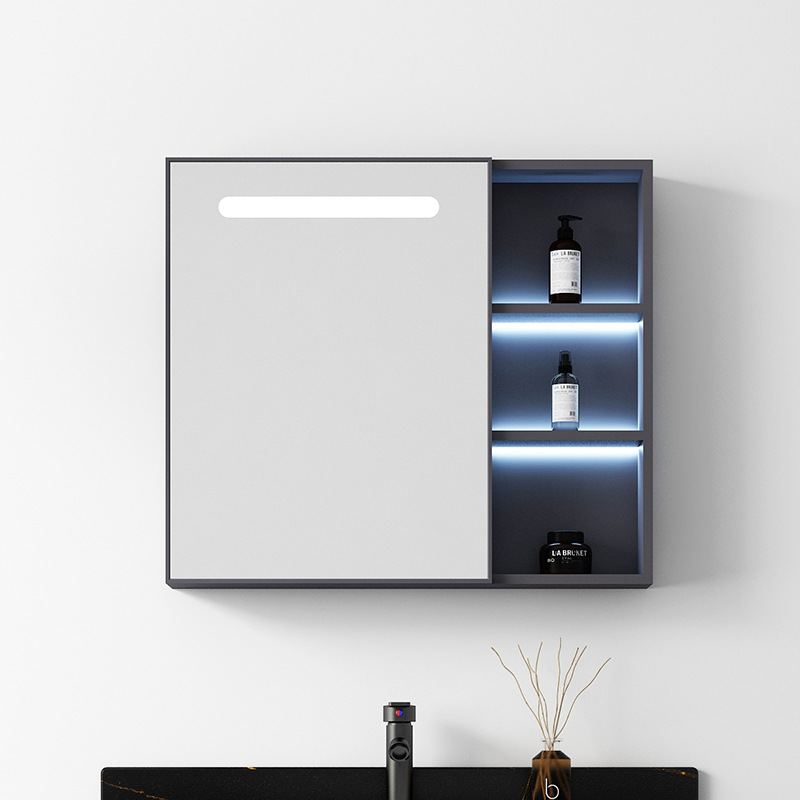 Espacio de aluminio espejo de baño montado en la pared caja de almacenamiento separada baño inducción inteligente espejo luminoso gabinete lavabo espejo