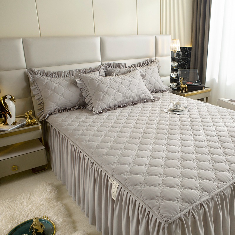 2024 New Solid Color Washed Cotton Bed Cover Single-piece Bed Skirt Cotton Dustproof Protective Cover Bed Cover Non-slip Bed Cover