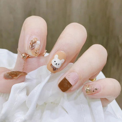 Cute Rabbit New Year Daily Nails, Whitening Nail Art Sticker Sheet, Short Style 24-Piece Set, High-End Removable Finished Product