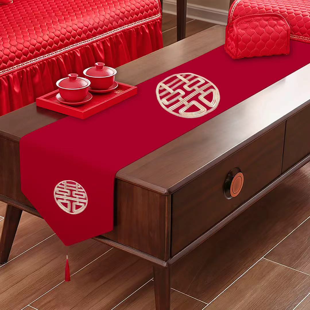 Sala de estar de boda mesa roja mesa de té decoración de la casa de bodas festiva tela de mesa de comedor tela de mesa festiva