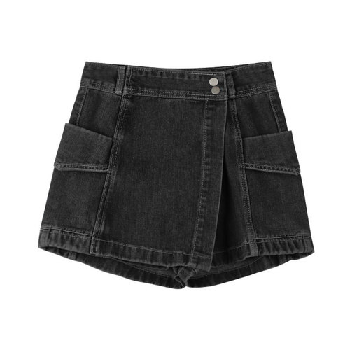 Irregular denim culottes for women in summer, small high-waisted A-line skirt, hot girl retro slimming hip skirt