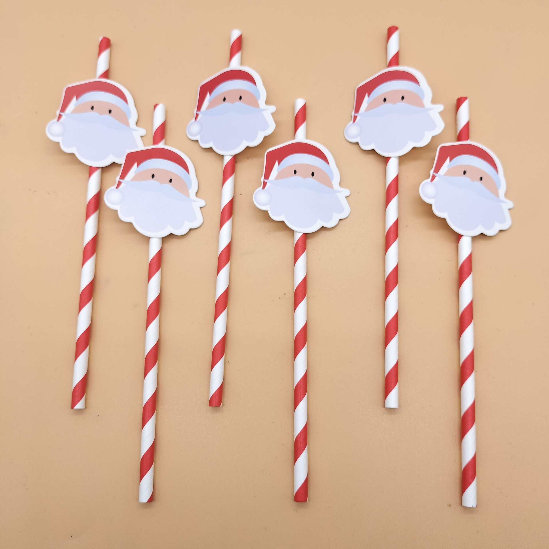 Papá Noel tarjeta decorativa paja desechable papel degradable paja Navidad postre pastel fiesta paja