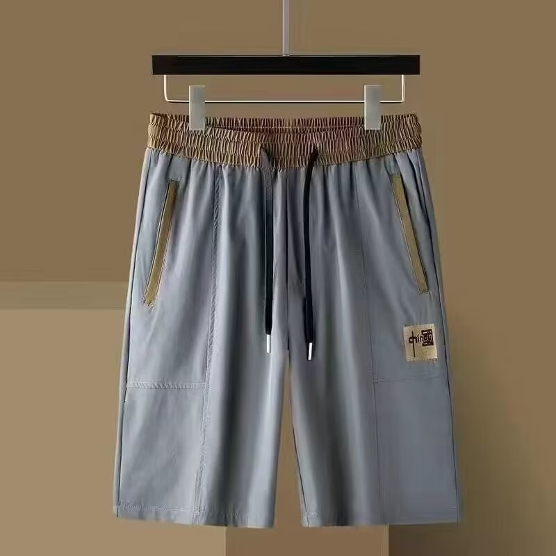 Pantalones de verano para hombres, pantalones cortos casuales, pantalones cortos bordados, pantalones de hielo delgados, pantalones de secado rápido