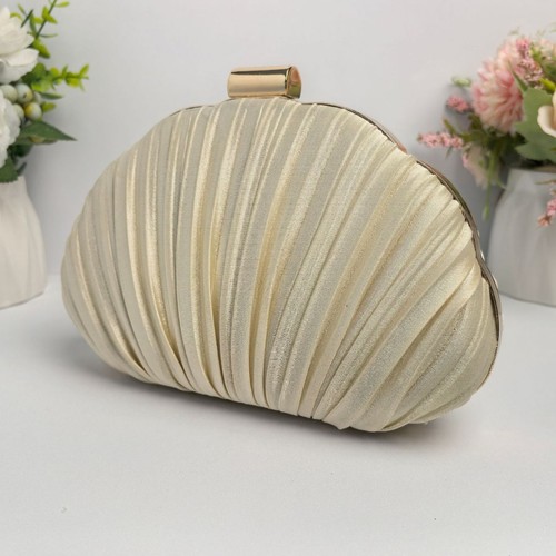 New Arrival High-End Party Pleated Evening Bag with Pearl Accents Handbag European and American Pleated Socialite Tote Bag Dress Bag