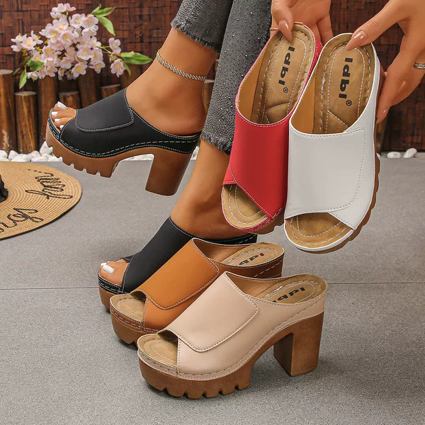 2025 Summer Foreign Trade Large Size One-Strap Thick Heel Platform Height-Increasing Peep-Toe Sandals Beach Open-Toe Outdoor Women's Shoes