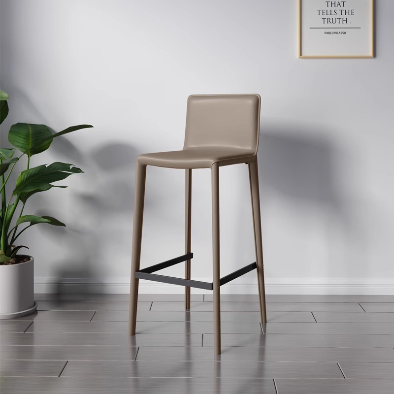 设计师TJTN8502意式极简马鞍皮吧台椅现代简约家用休闲高脚凳靠背