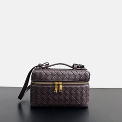 トップ層羊皮ハンドバッグ編み弁当箱バッグ本革ハンドバッグ化粧箱バッグファッションシングルショルダーバッグ女性