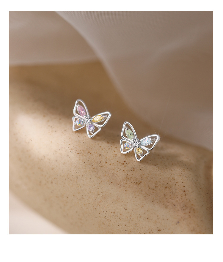 1 Pair Sweet Butterfly Copper Plating Inlay Artificial Gemstones White Gold Plated Ear Studs display picture 2