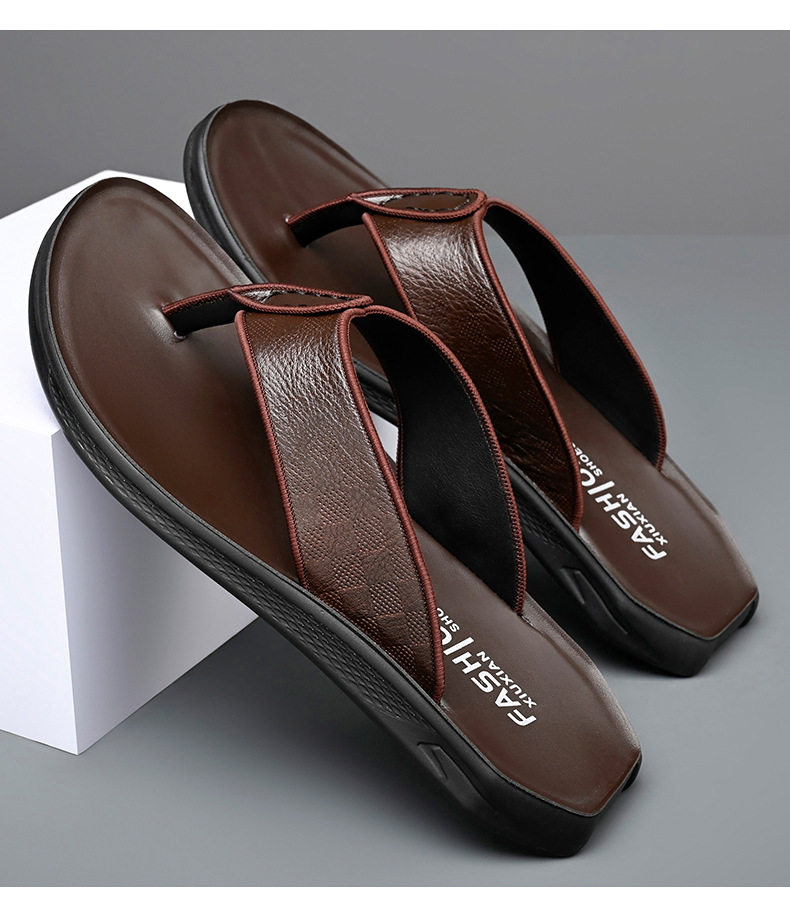 Dép xỏ ngón nam da bò lớp đầu chống trượt, phong cách casual đi ngoài trời — XQ2266 màu nâu, XQ2266 màu đen chi tiết 14