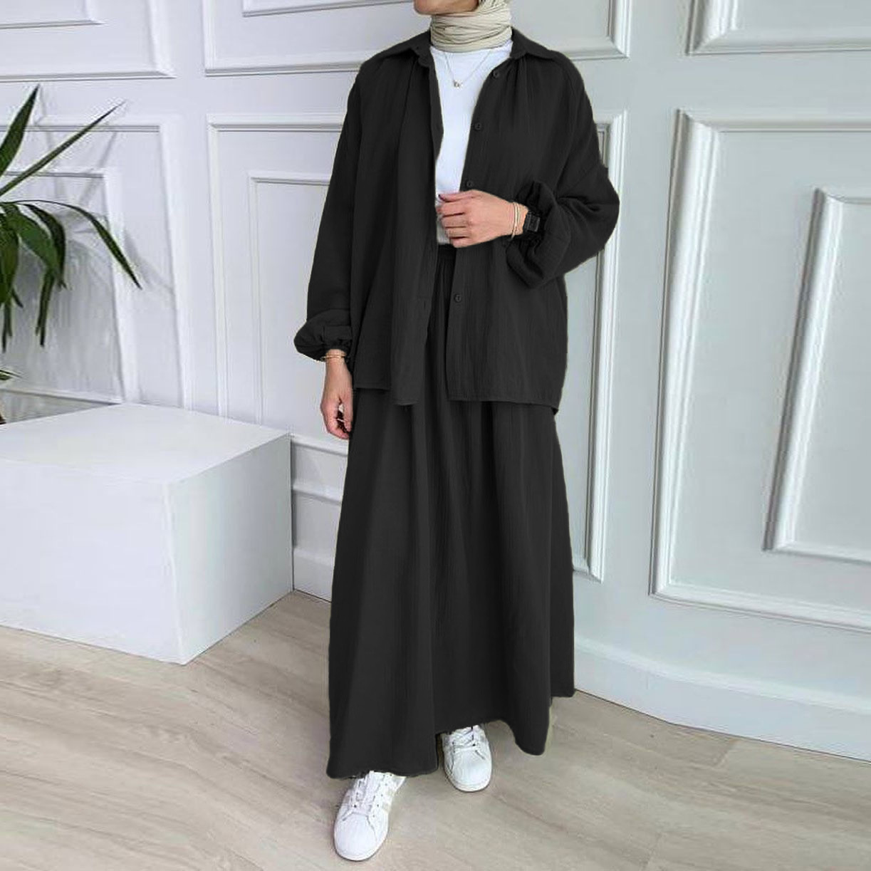 Women's Fashion Casual Suit Puff Sleeve Shirt And Skirt Set Spring Autumn New Cross Border Foreign Trade Clothing_ecoleips.com