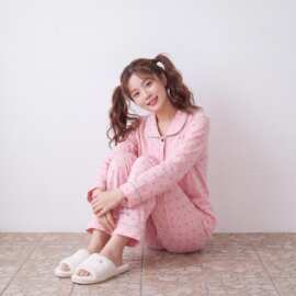韩版春秋天网红新款娃娃领睡衣女长袖长裤宽松圆点家居服甜美套装