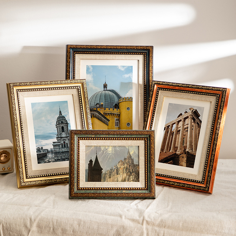 Vintage Photo Frame Empty Frame Decoration for Bedroom 6inch A4 Sofa Hanging Painting Light Luxury High-End Living Room Light Luxury Ornament Entrance