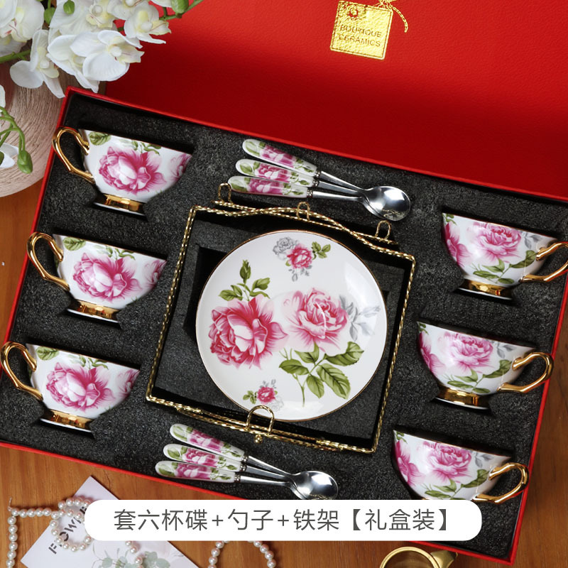 Estilo europeo de lujo ligero hueso China taza de café y platillo traje británico juego de té de la tarde de alta gama exquisita taza caja de regalo al por mayor