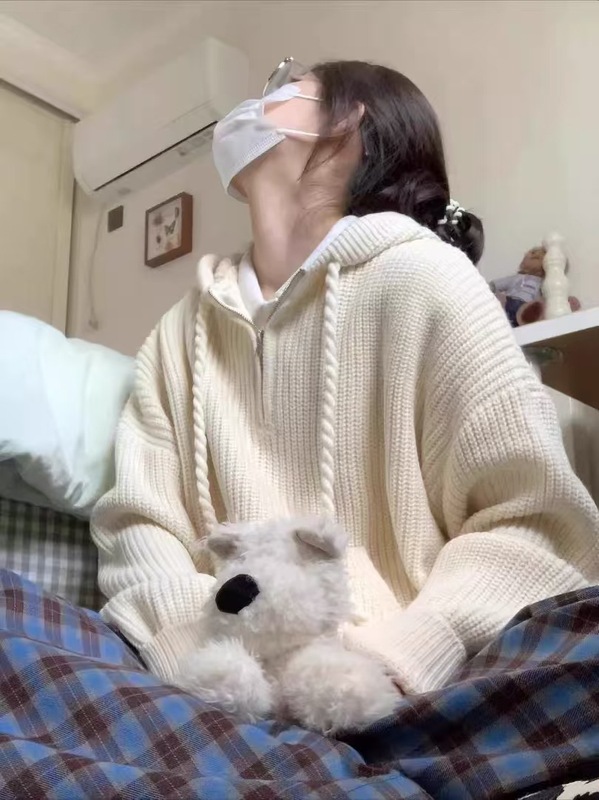 软糯系连帽针织卫衣女早秋俏皮活泼今年流行外套白色均码灰色欧美|undefined