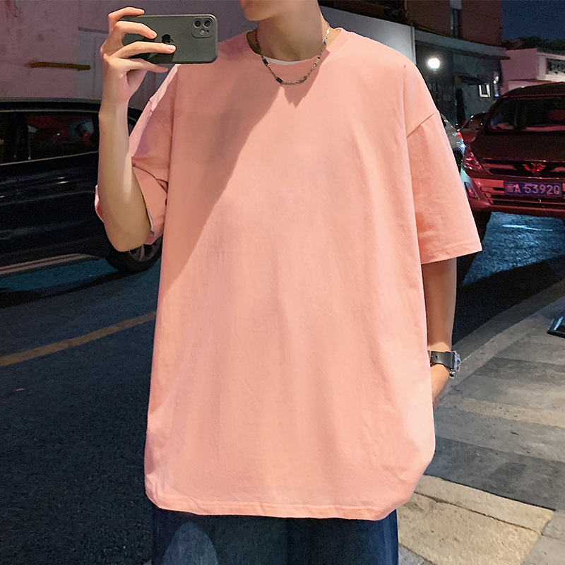 220グラムの重いポンドの純綿の夏の半袖のtシャツの男性のゆったりしている紳士服のtシャツの半袖の純色の底のシャツは二開することができます。|undefined