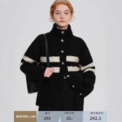 DESIGNER PLUS条纹毛衣外套女羊毛加厚慵懒风小个子高领针织开衫