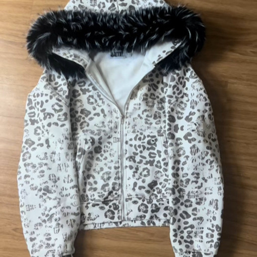 Autumn and Winter Fur Collar European and American Cross-Border Wholesale Retro Y2K Men's and Women's Personalized Street Trendy Printed Hooded Zipper Sweatshirt