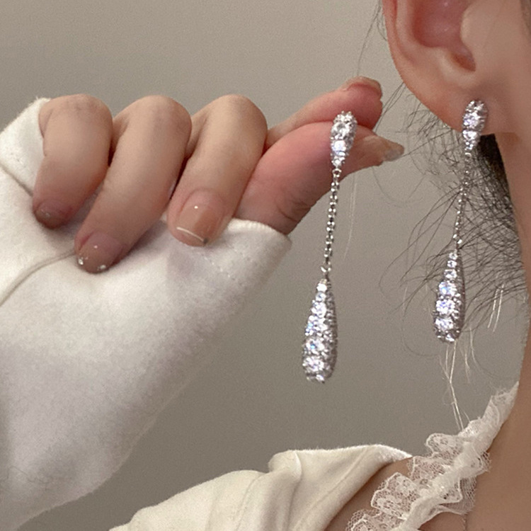 1 Pair Ig Style Water Droplets Plating Inlay Copper Zircon Drop Earrings display picture 2