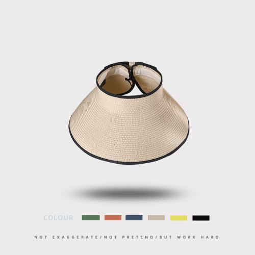 Summer New Hat Wide Brim Straw Hat Women UV Protection Foldable Sun Hat No Brim Sun Hat