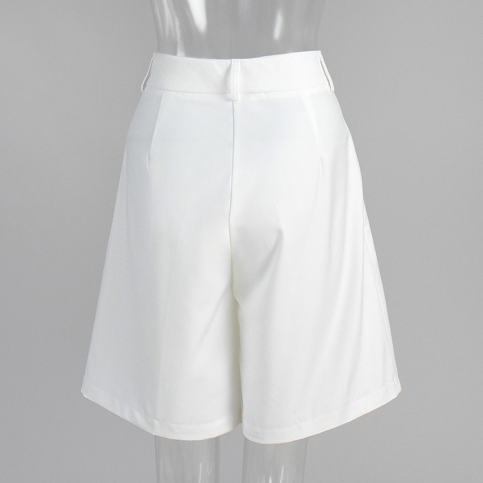Quần short ống đứng kiểu quần vest lưng cạp chun, dáng năm phần rộng rãi tôn dáng — Màu mơ, Màu trắng chi tiết 4