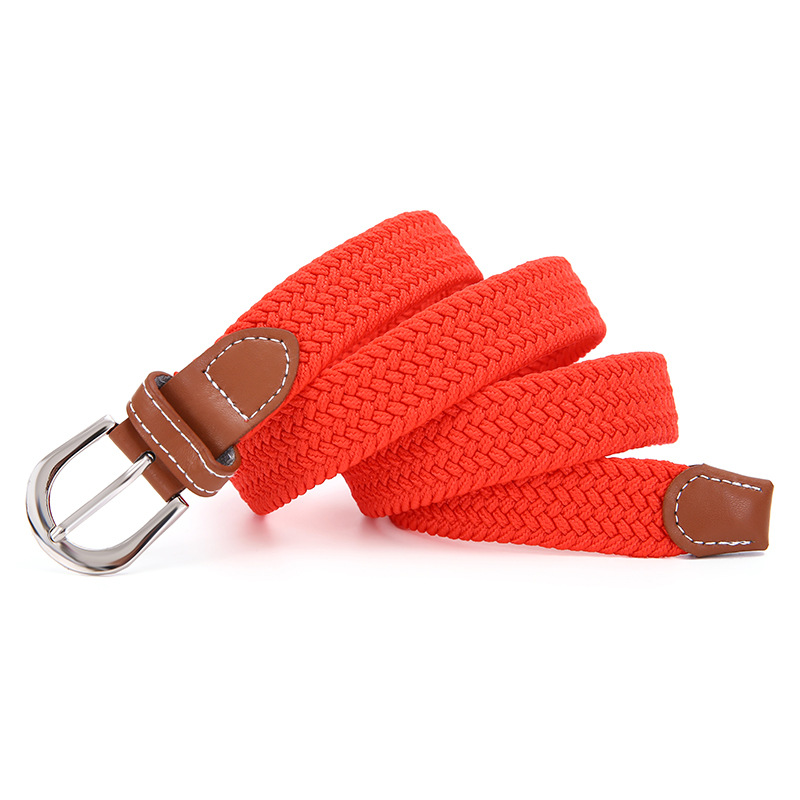 Nuevo color sólido de las mujeres cinturón de lona delgada cinturón elástico casual tejido estudiante pin hebilla cinturón al por mayor