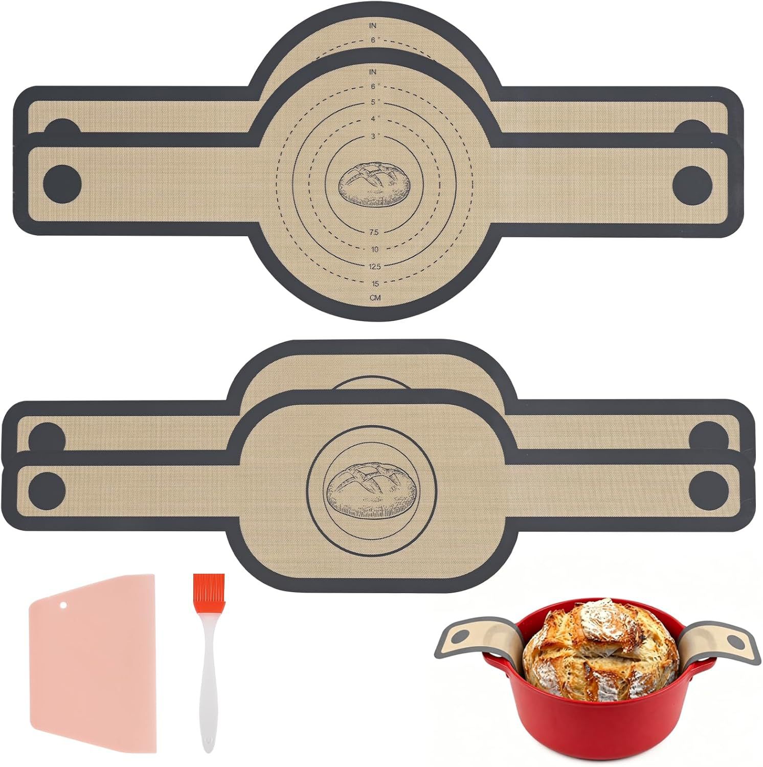 4-Piece Set of Silicone Baking Mats for Oven Use, Reusable Baking Mats with Silicone Brush and Scraper