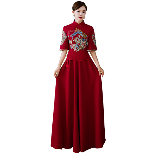 Toast XiuHe under new temperament vintage wine red long wedding dress dress money recalls engagement