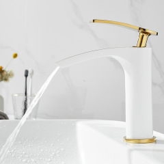 金色家用瀑布水龍頭衛生間浴室櫃洗臉盆洗手盆台上盆冷熱龍頭黃銅