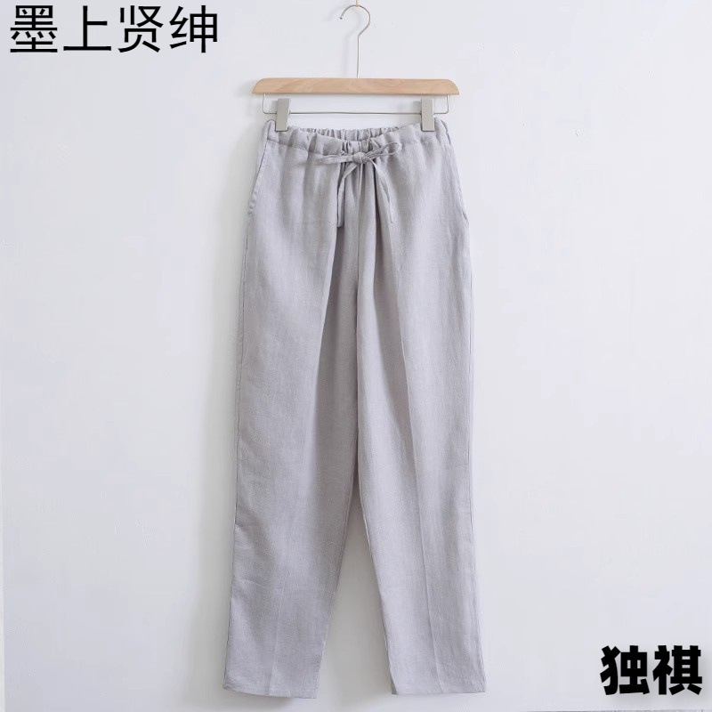 Pantalones de lino de talla grande para hombre, pantalones de pierna ancha holgados de pierna ancha de estilo chino más gordos, pantalones casuales de lino de algodón gordo